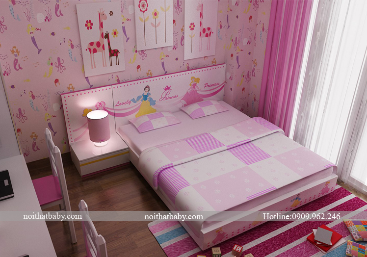 Công trình thiết kế phòng ngủ bé gái màu hồng
